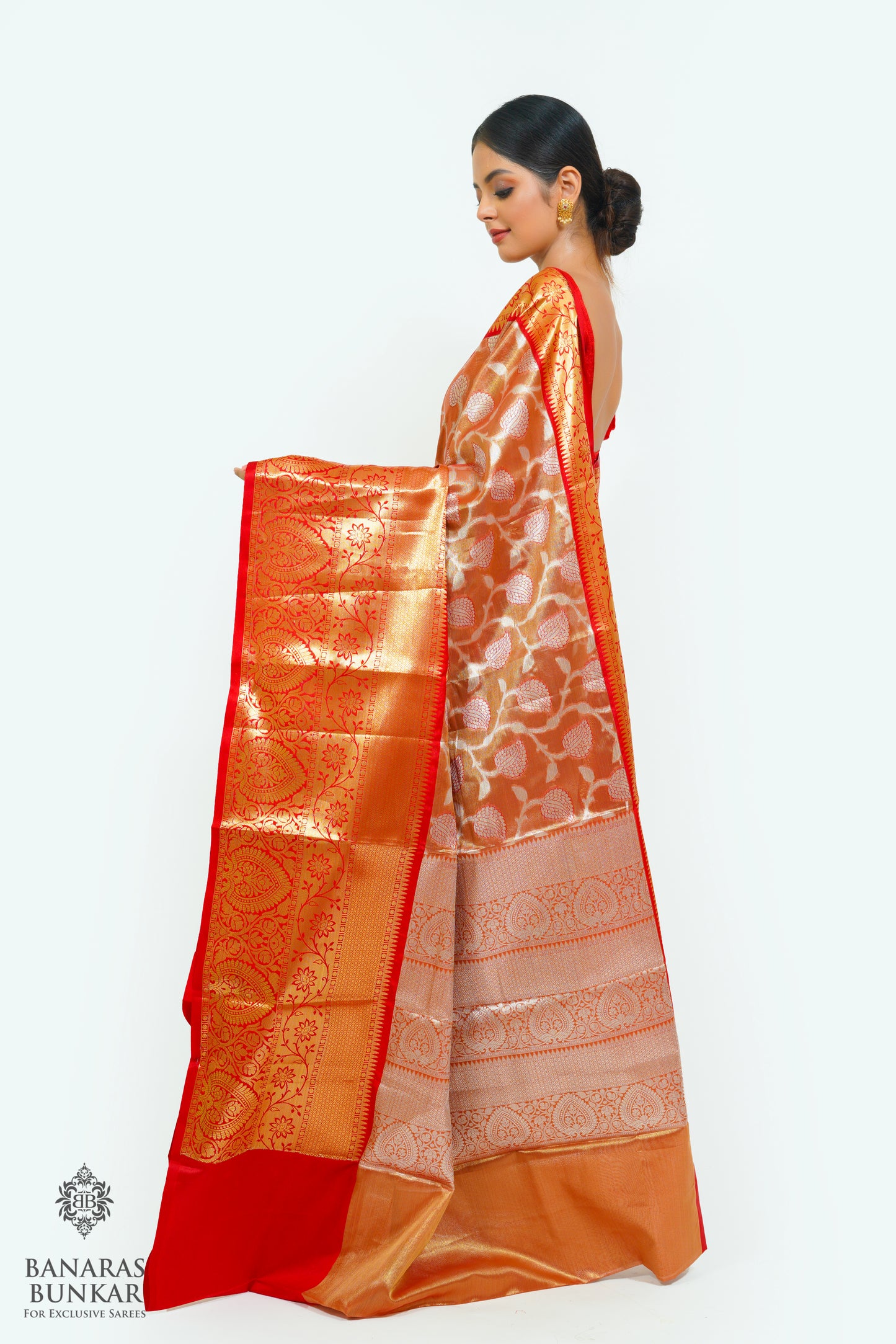 Banarasi Tissue silk saree allover jaal design with contrast skirt Borde