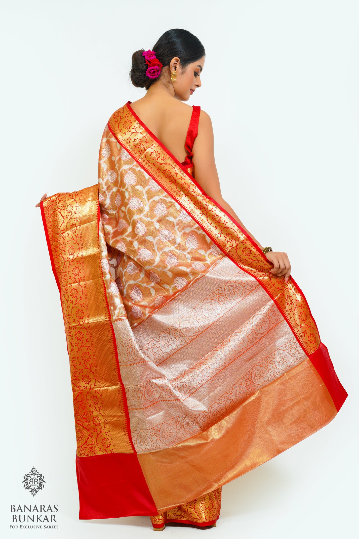 Banarasi Tissue silk saree allover jaal design with contrast skirt Borde
