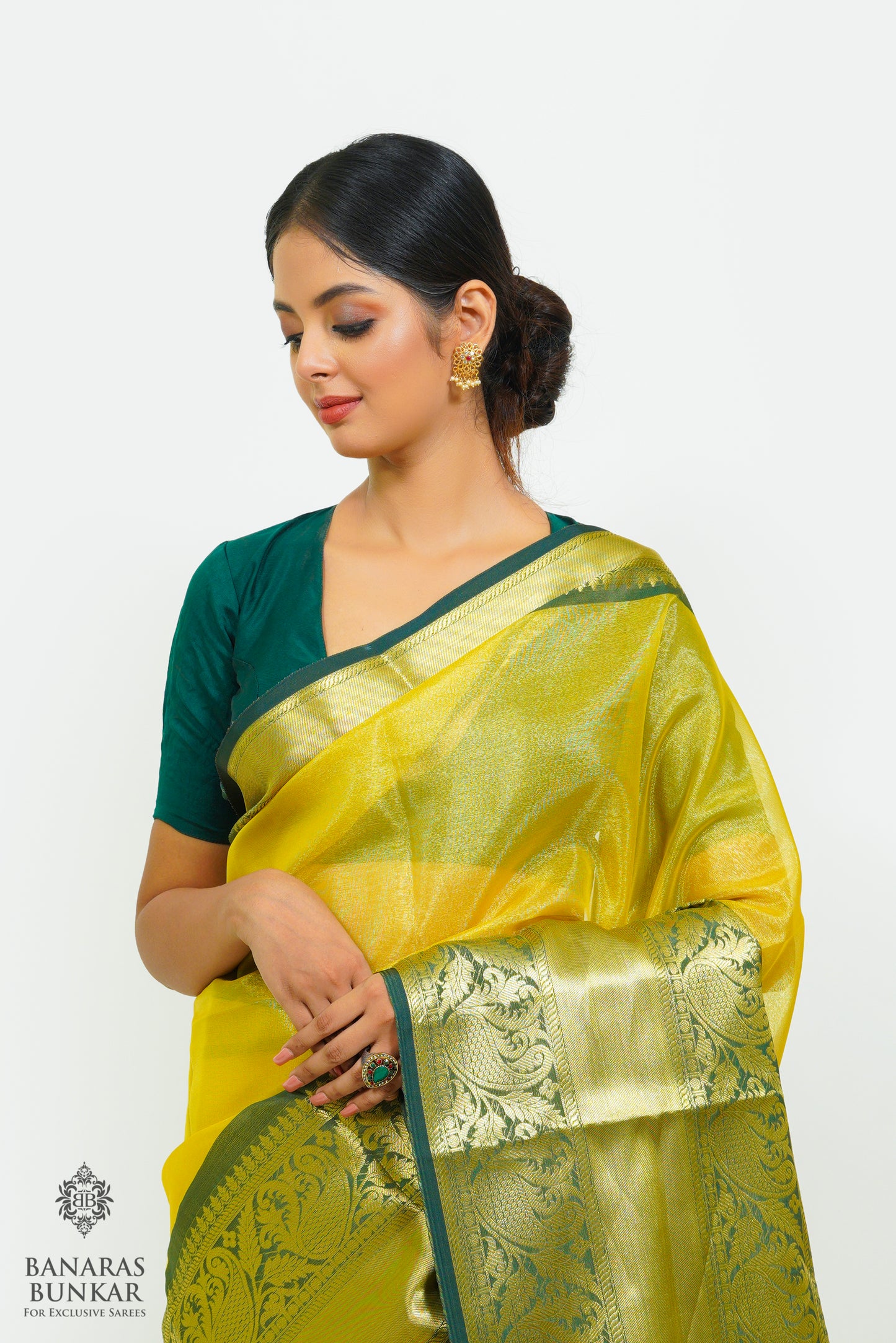 Banarasi Tissue silk saree allover plain design with contrast skirt Border