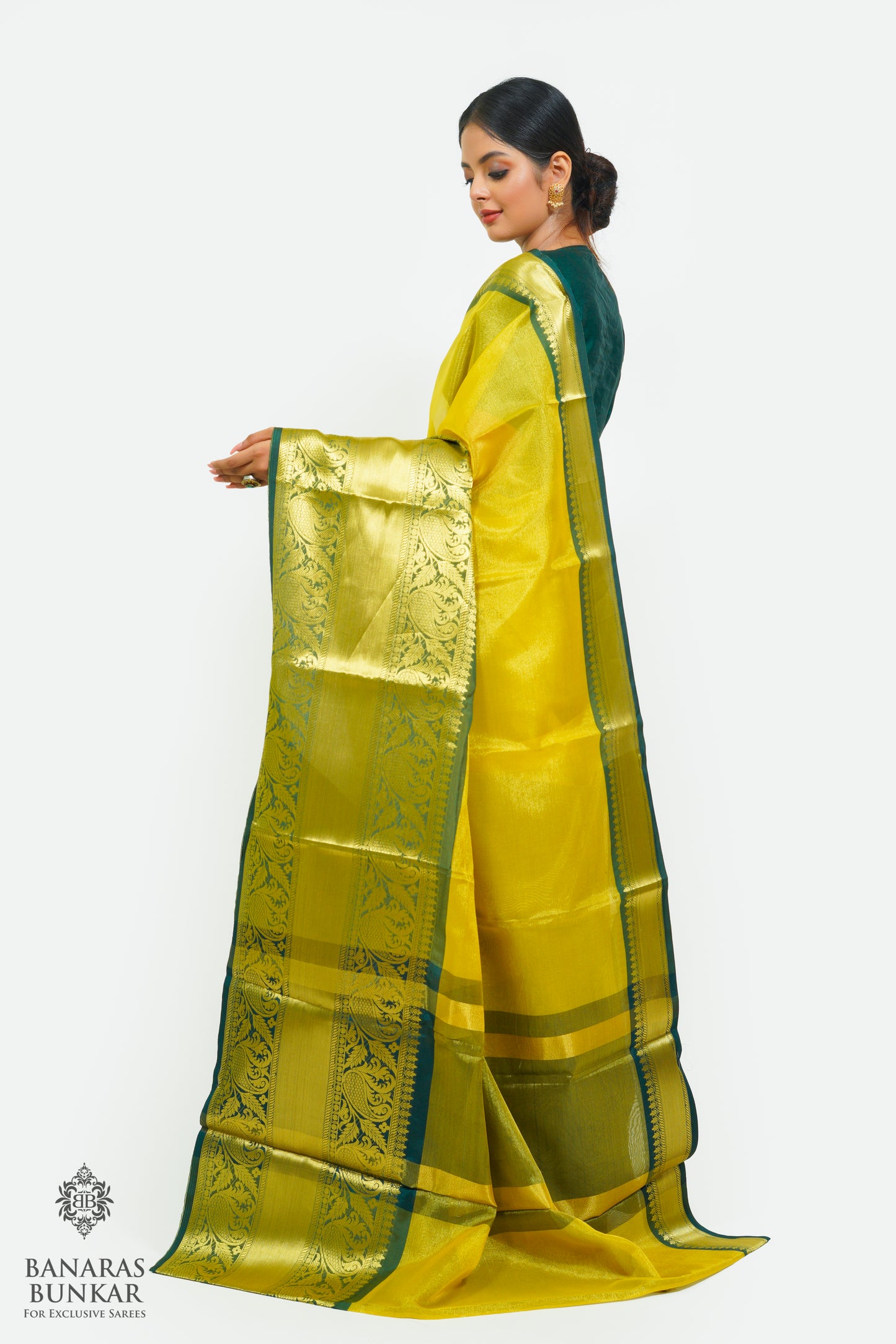 Banarasi Tissue silk saree allover plain design with contrast skirt Border