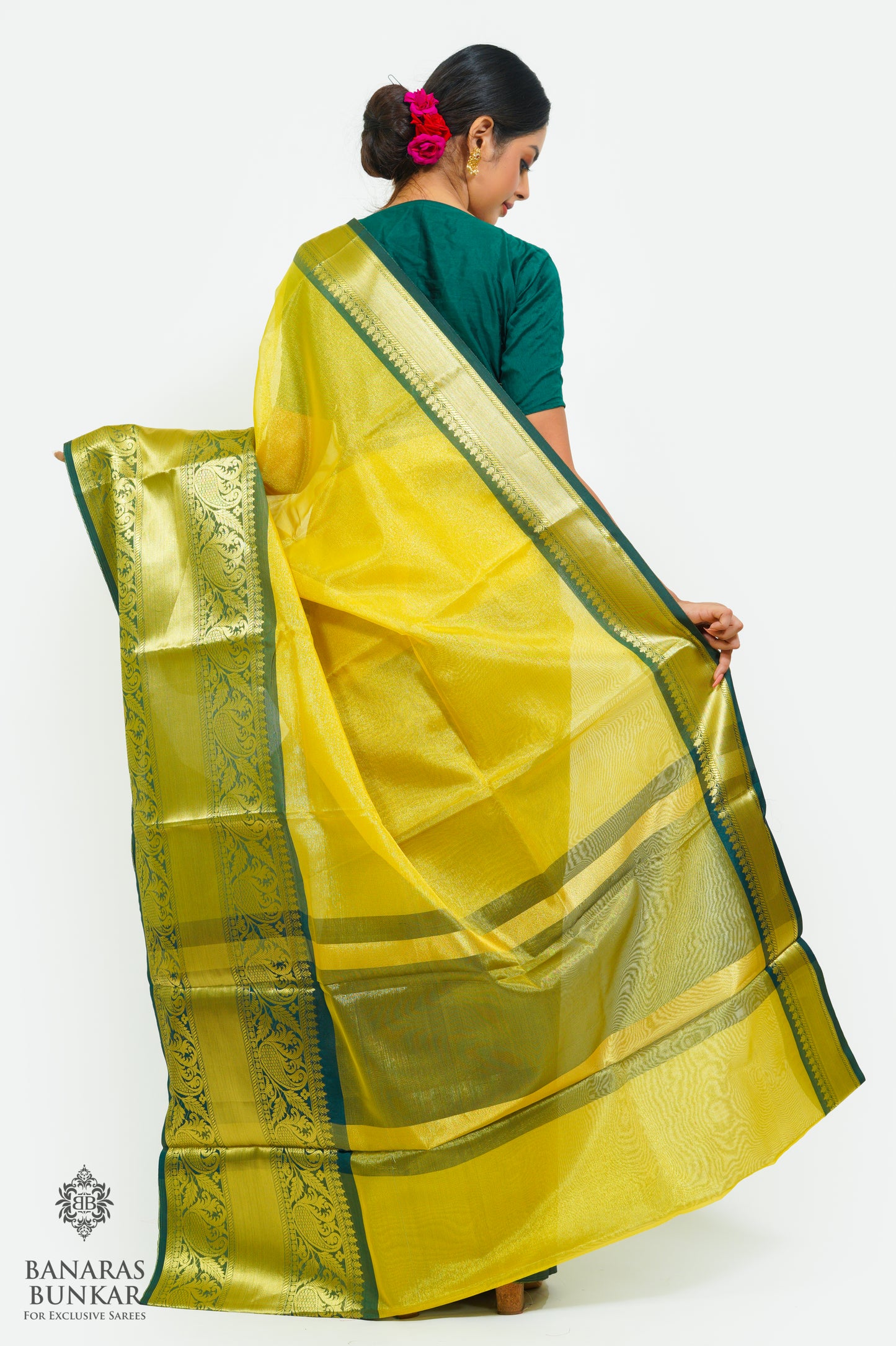 Banarasi Tissue silk saree allover plain design with contrast skirt Border
