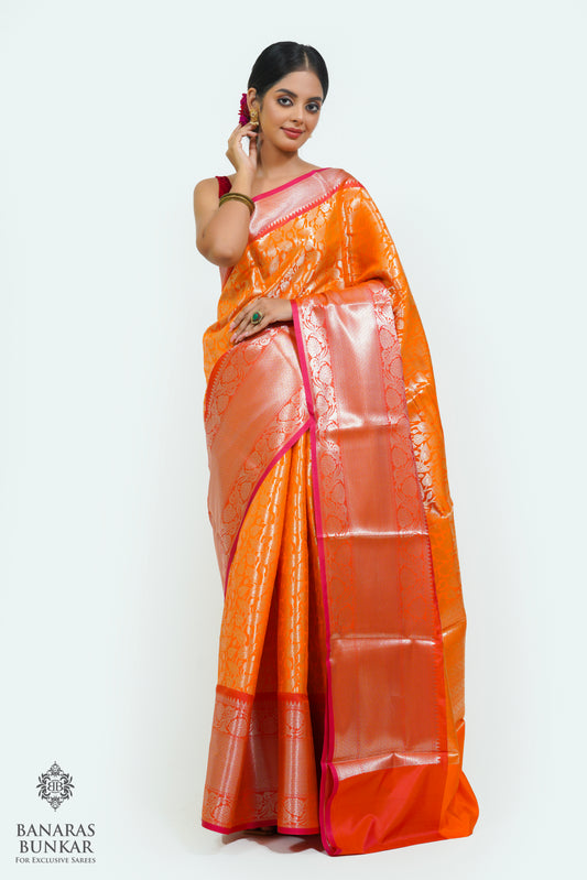 Banarasi handloom Tissue silk zari Brocade saree allover jaal design with skirt