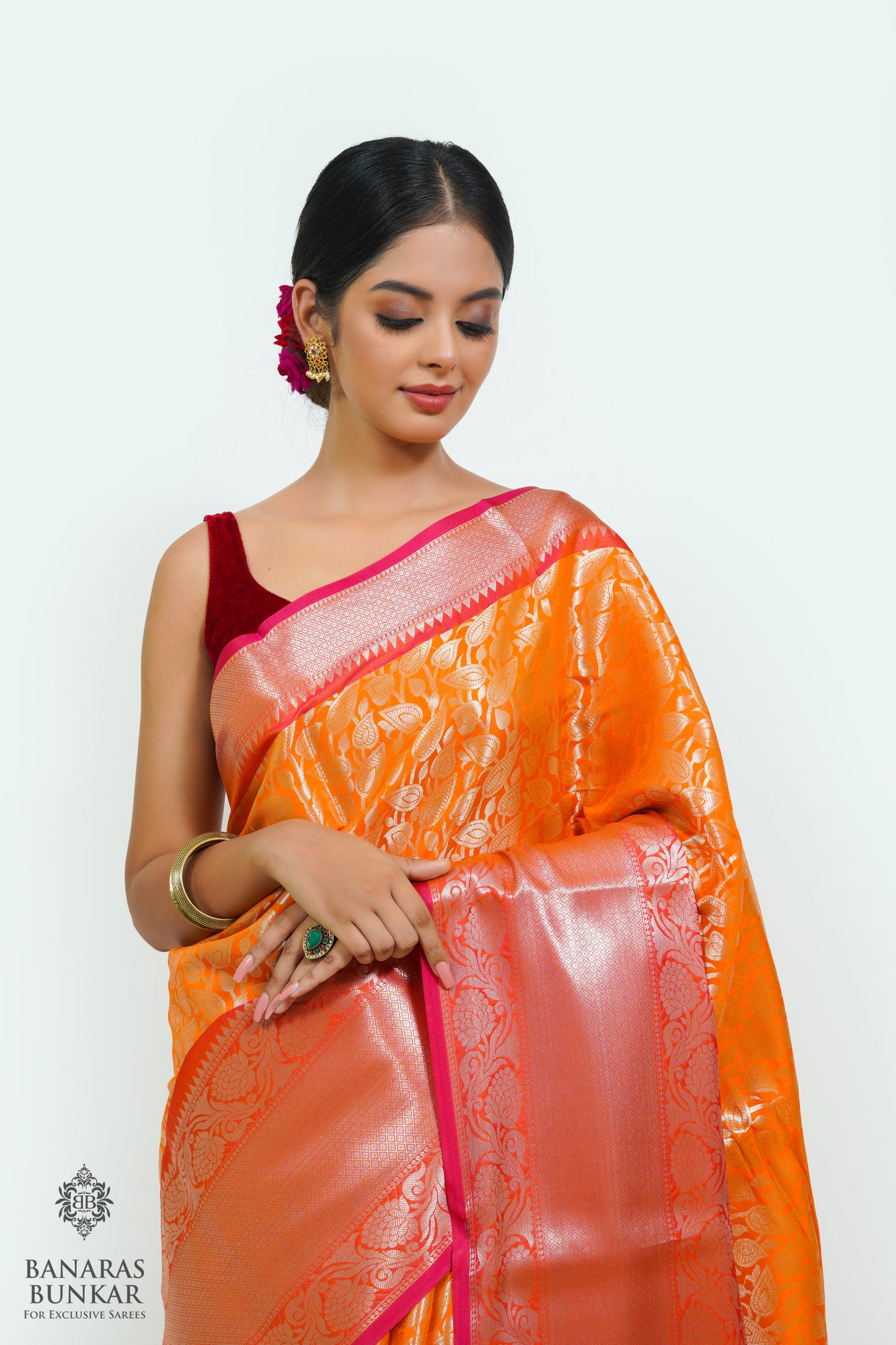 Banarasi handloom Tissue silk zari Brocade saree allover jaal design with skirt