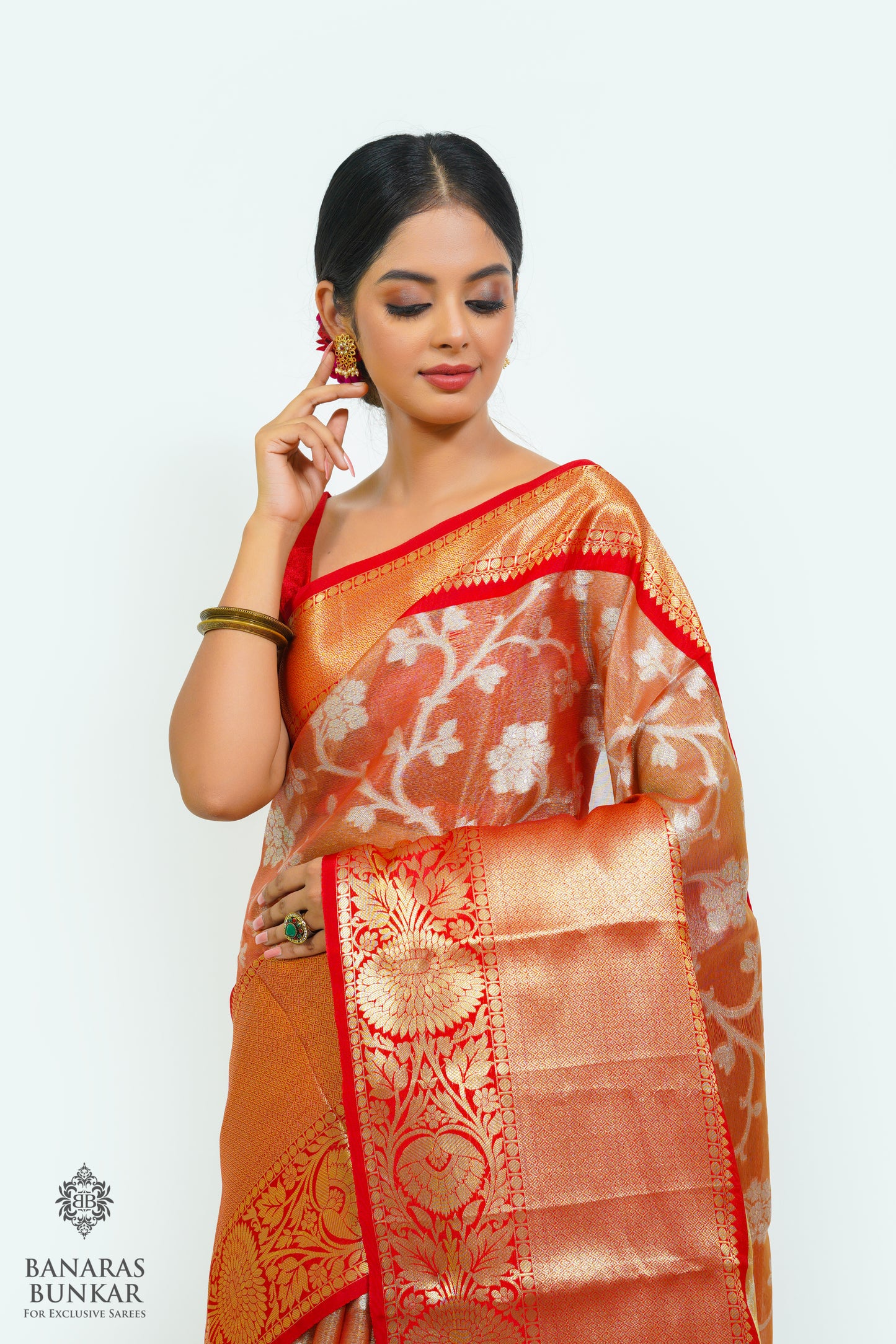 Banarasi Tissue silk saree allover jaal design with contrast skirt Border