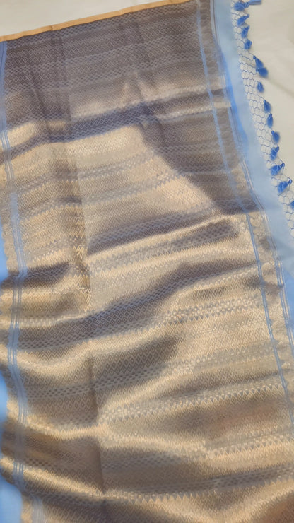 Banarasi Handloom pure kaduwa kora silk saree HandWoven - Light sky blue