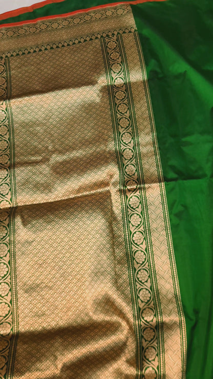 Banarasi Handloom pure kaduwa katan silk saree HandWoven - Phalo green