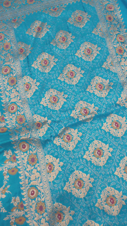Banarasi handloom pure upada katan silk saree - Firozi