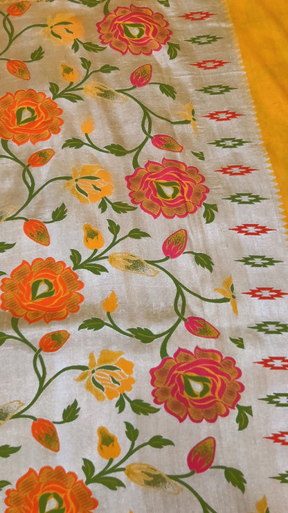 Banarasi Handloom pure khaddi Tussar Georgette saree - Yellow