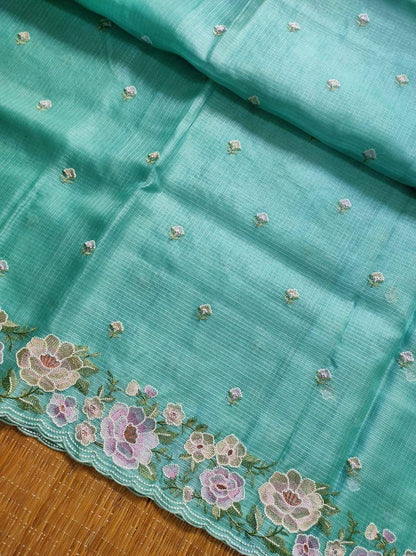Banarasi Chikankari Pure Kota Tussar silk saree - sea green - pre order