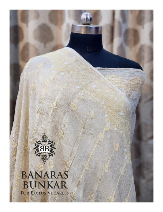 Banarasi Handloom Pure Khaddi Tussar Georgette Saree with Zari Buti & Intricate Border