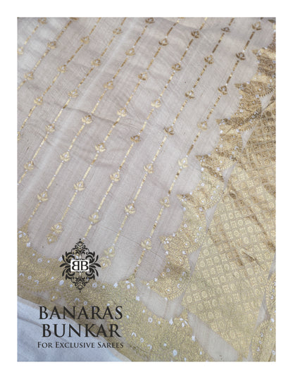 Banarasi Handloom Pure Khaddi Tussar Georgette Saree with Zari Buti & Intricate Border
